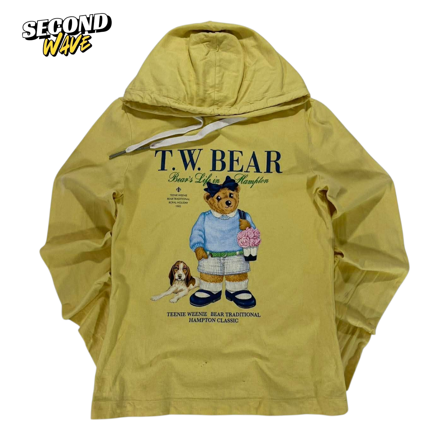 YELLOW VINTAGE 90S T.W. BEAR HOODIE (S-M)