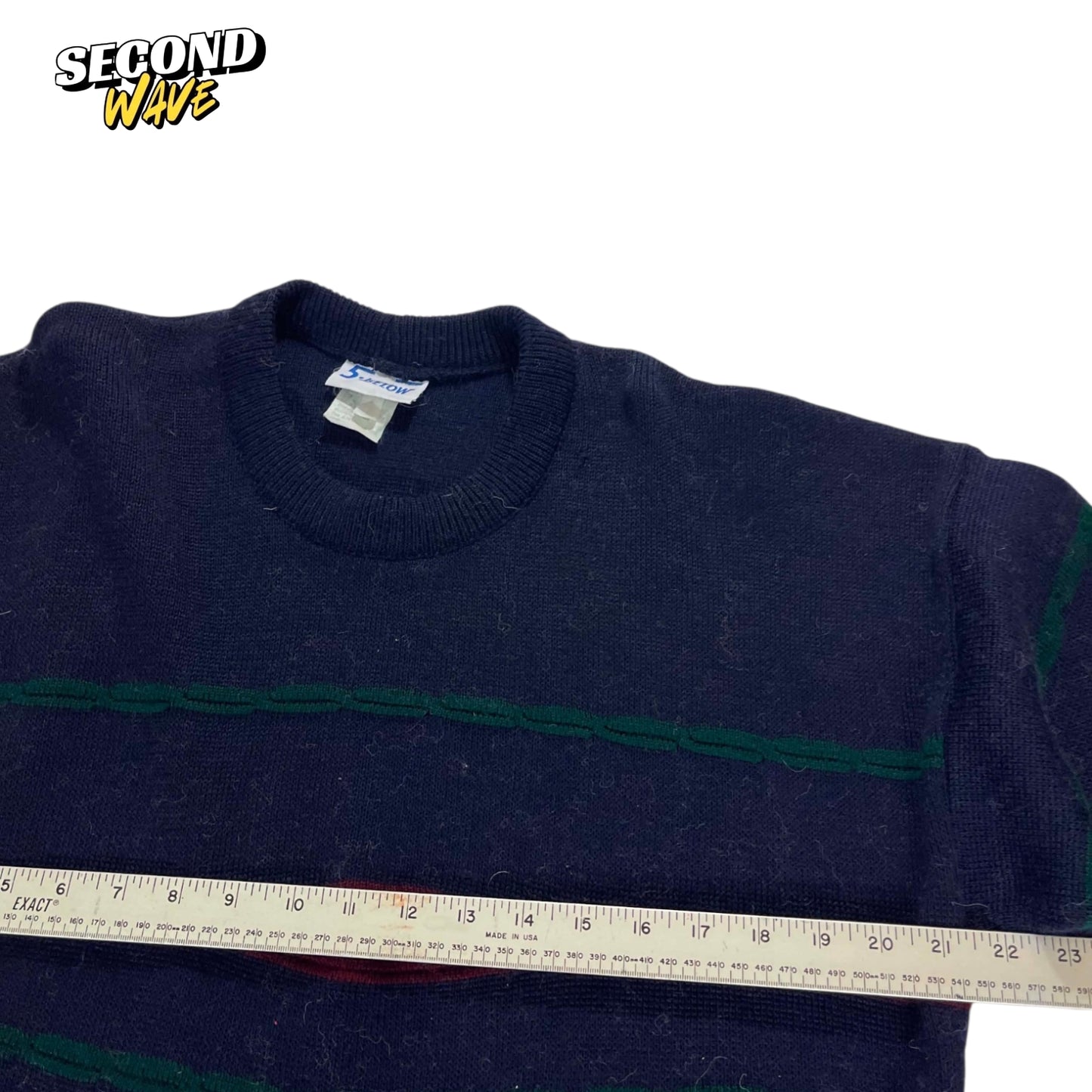 VINTAGE WOOL ACRYLIC NAVY BLUE STRIPED SWEATER (M)