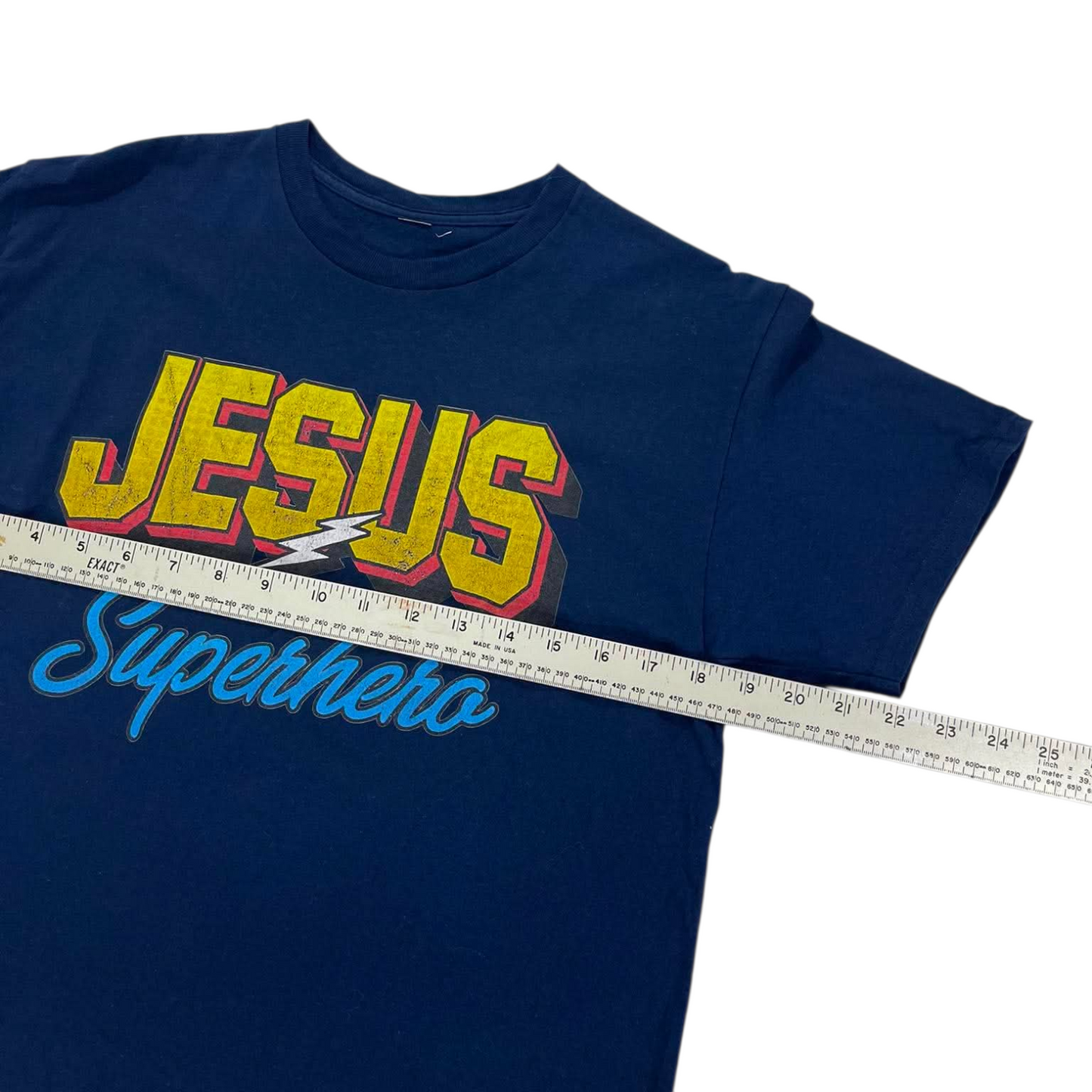 JESUS IS MY SUPERHERO NAVY BLUE T-SHIRT (M)
