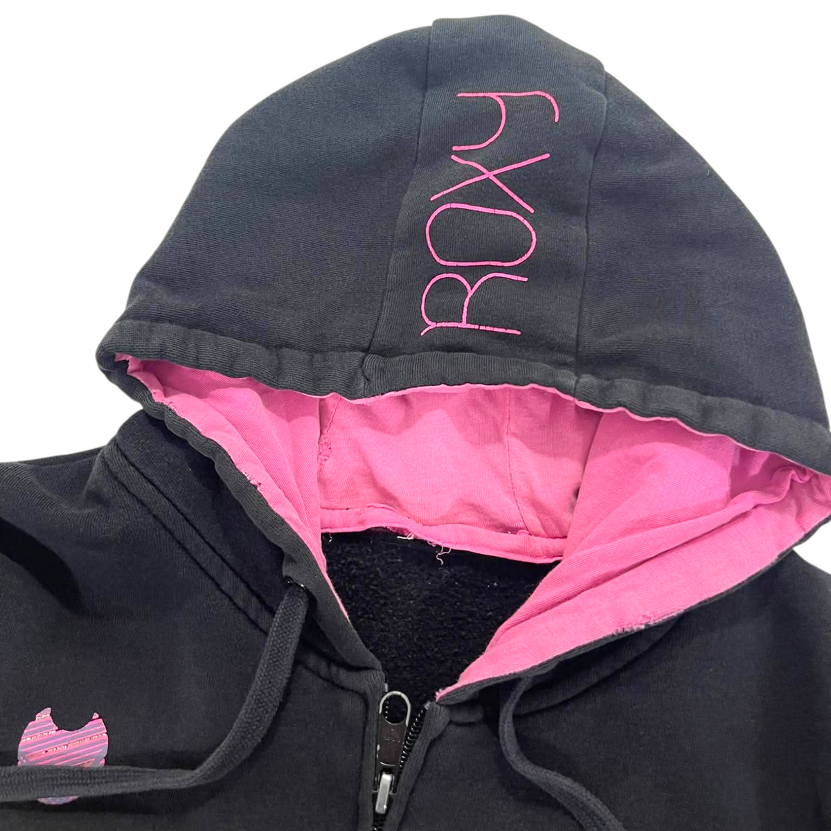 Y2K TRASHED VIBES ROXY BLACK ZIP UP HOODIE (M)