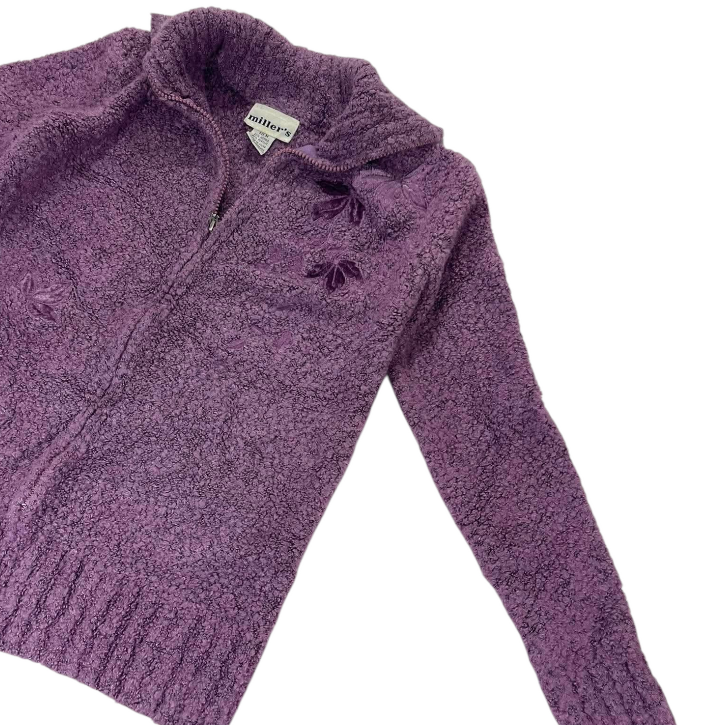 MILLERS PURPLE FLEECE QUARTER ZIP WITH EMBROIDERED LEAVES AND BOW (M)