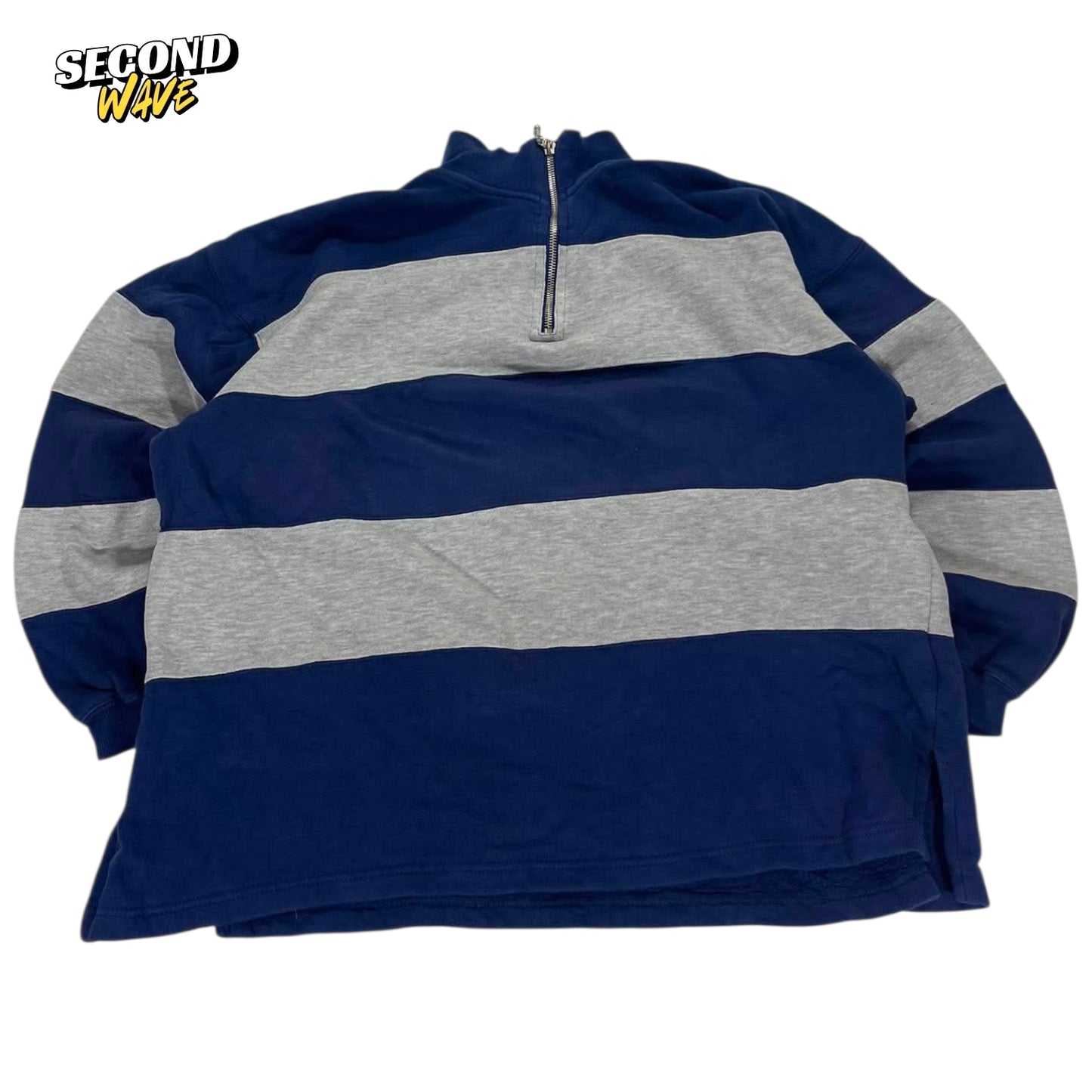 WOMENS ITEMS NAVY BLUE & GREY STRIPED QUARTER ZIP (M)