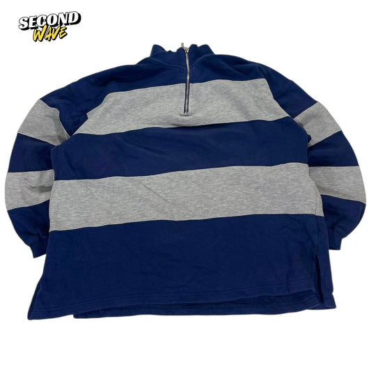 WOMENS ITEMS NAVY BLUE & GREY STRIPED QUARTER ZIP (M)