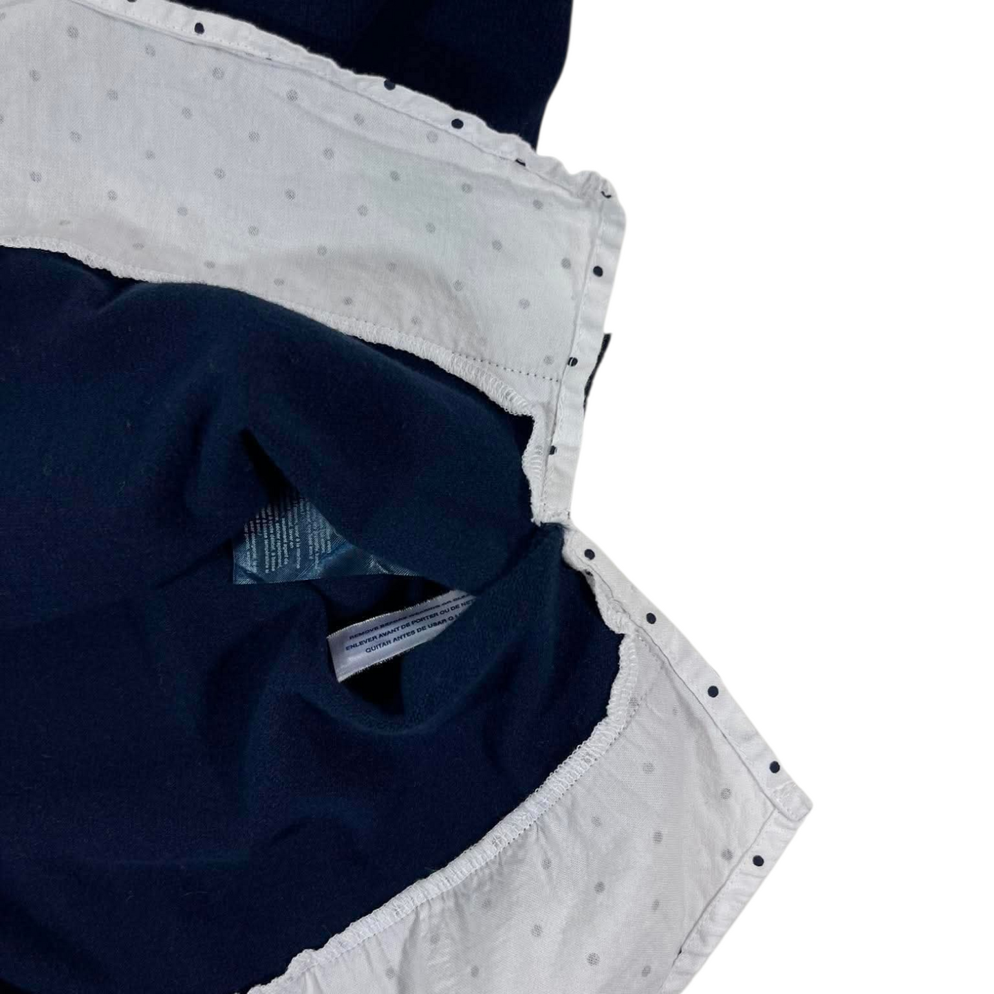 TOMMY HILFIGER NAVY BLUE POLO LONGSLEEVED WITH WHITE POLKA DOT COLLAR AND CUFFS (M)