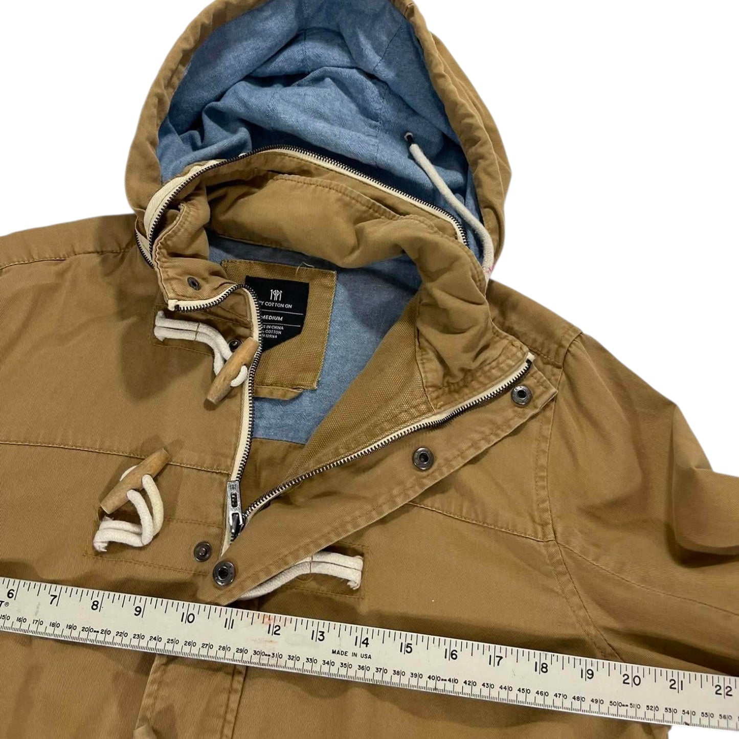 COTTON ON BROWN HOODED JACKET WORKWEAR (M)