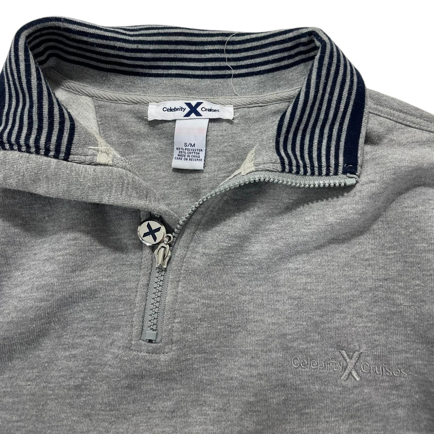 GREY QUARTER ZIP SWEATSHIRT WITH STRIPED AND EMBROIDERED LOGO (M)