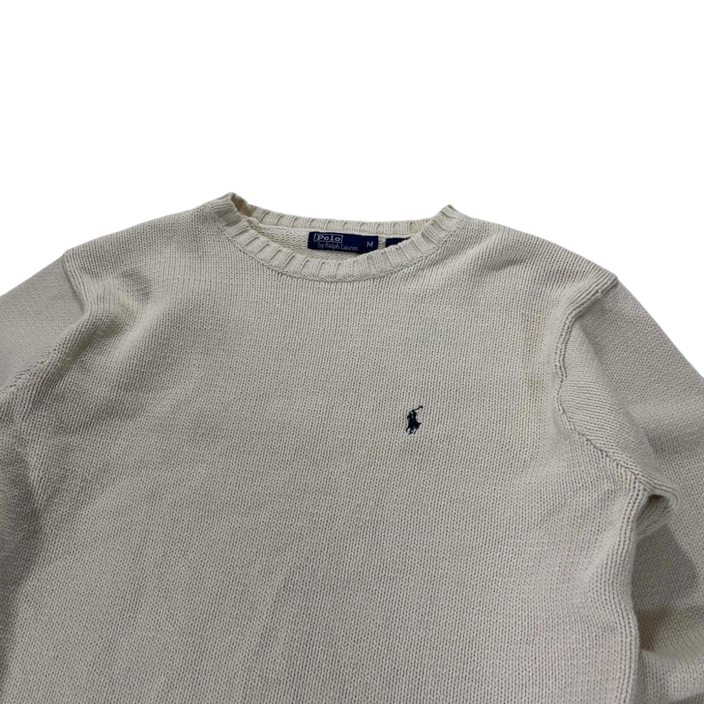 VINTAGE 100% COTTON POLO RALPH LAUREN CREAM COTTON KNIT SWEATER (M-L)