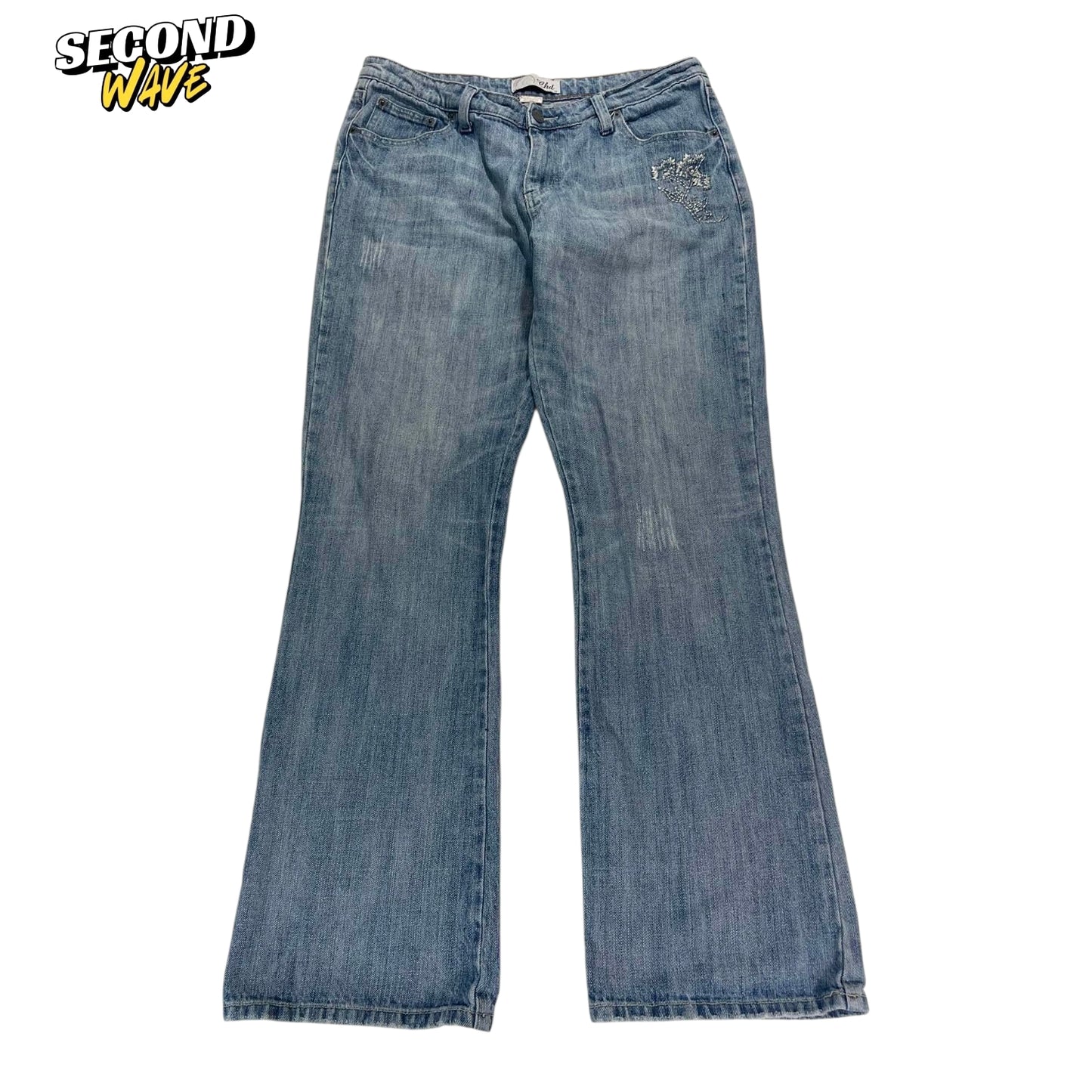 Y2K EMBROIDERED CHD LOW RISE BOOTCUT JEANS (34)