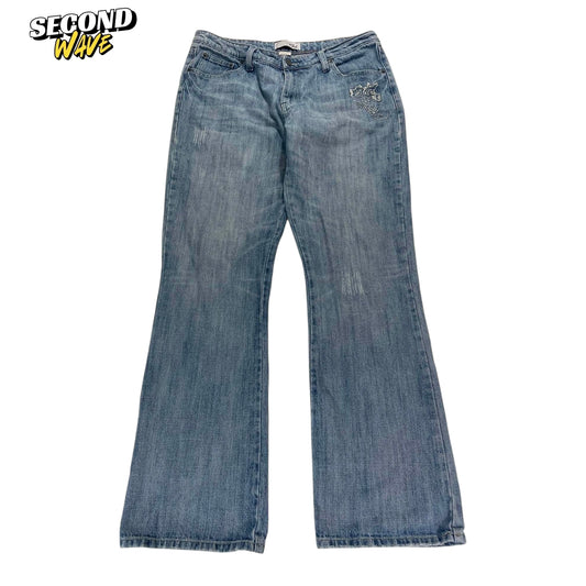 Y2K EMBROIDERED CHD LOW RISE BOOTCUT JEANS (34)