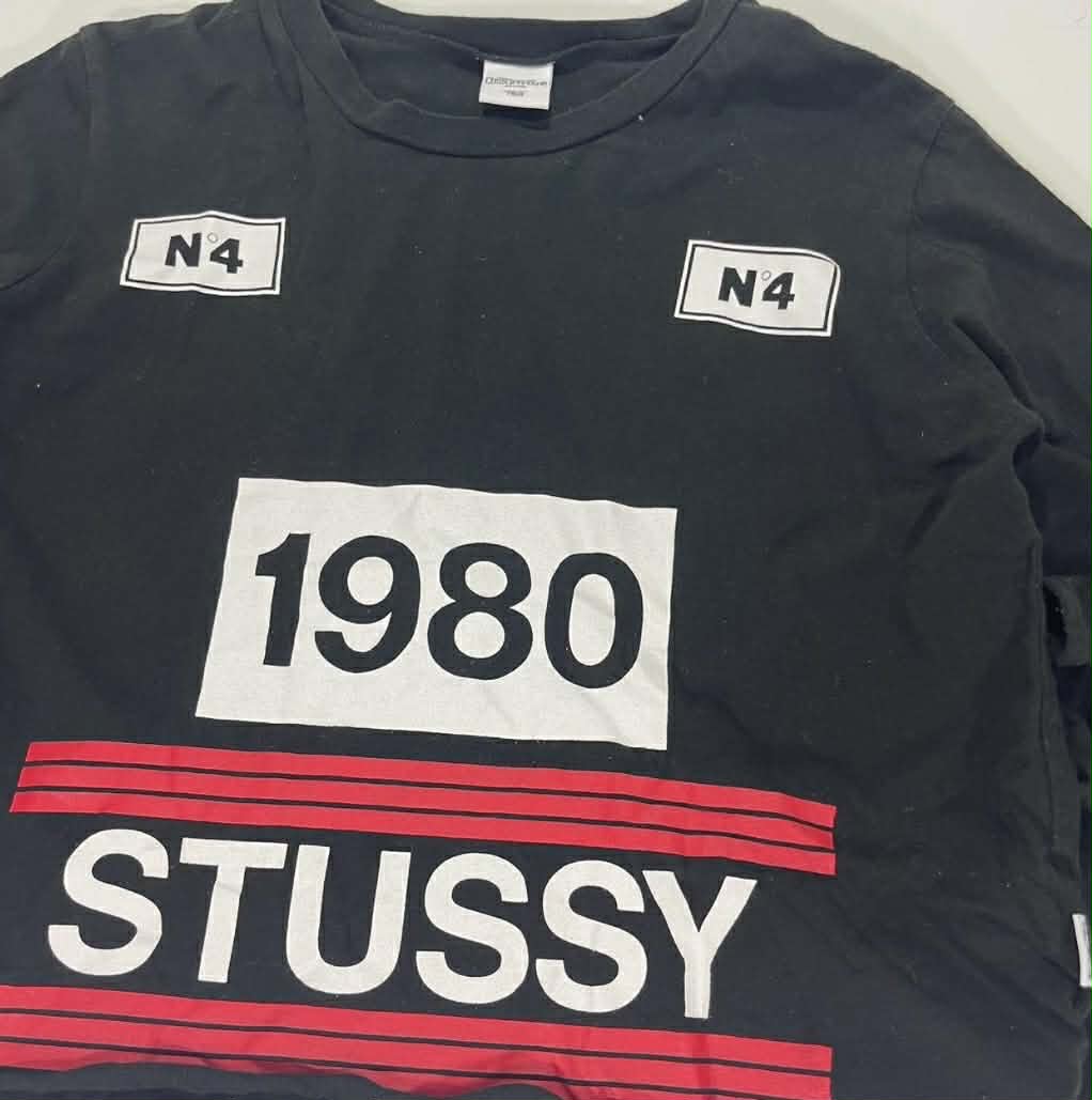 VINTAGE CROPPED STUSSY BLACK LONG SLEEVED SHIRT (M)