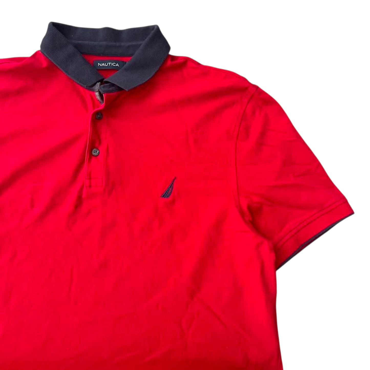 NAUTICA RED POLO SHIRT WITH NAVY COLLAR AND EMBROIDERED LOGO (XL)