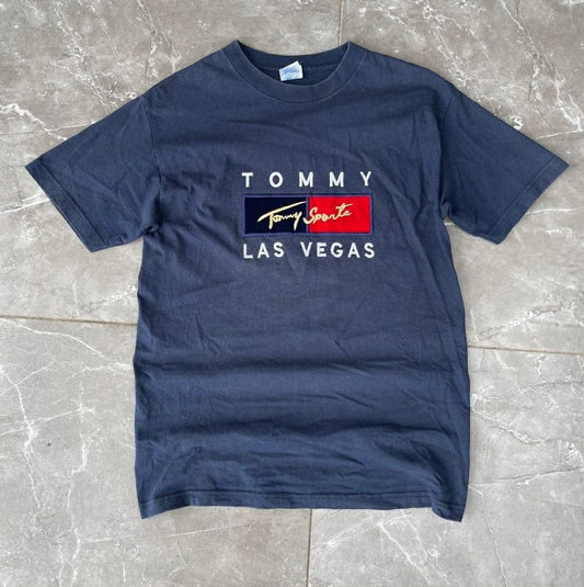 VINTAGE BL TOMMY HILFIGER NAVY BLUE LAS VEGAS TEES (M)