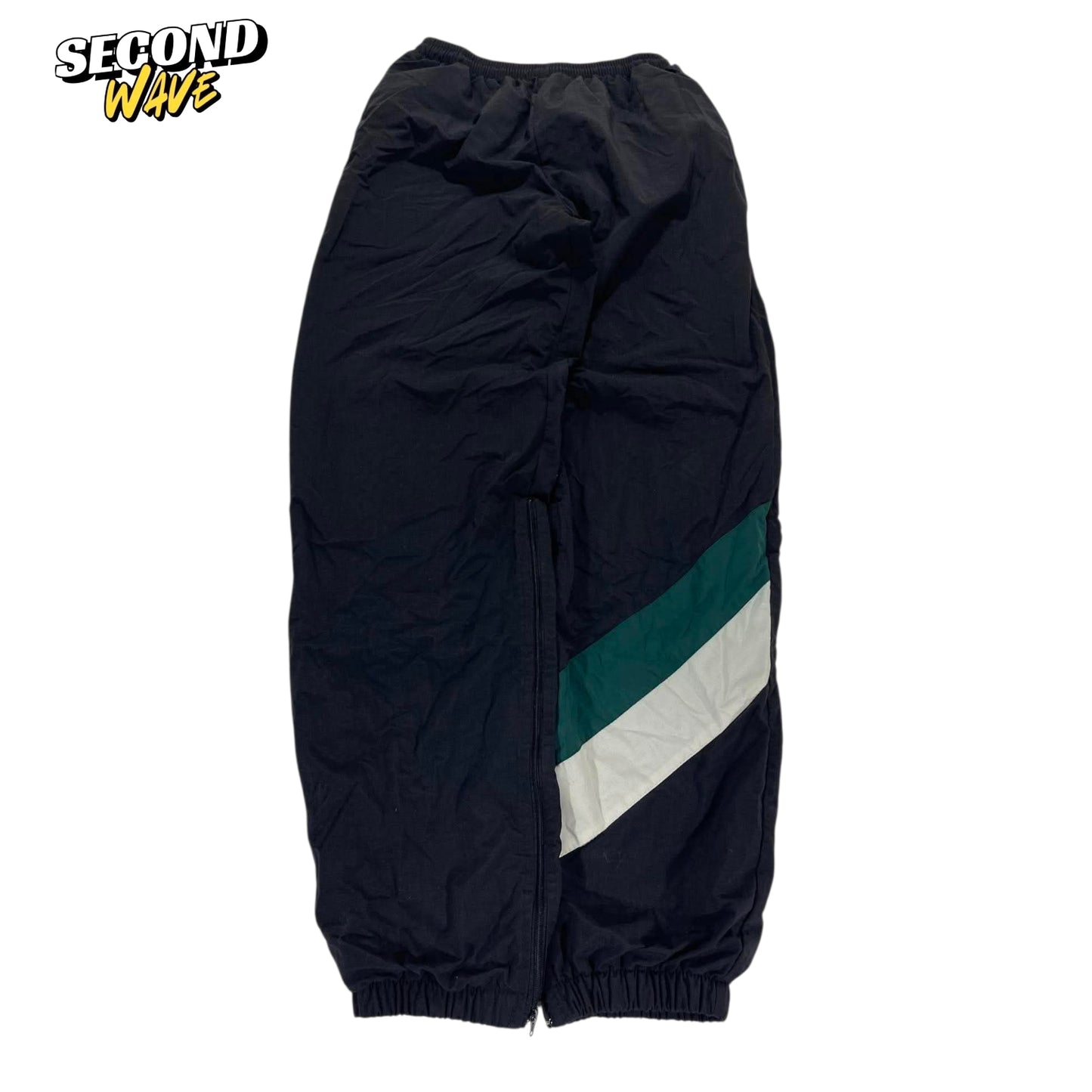 VINTAGE BLACK & GREEN STRIPED TRACK PANTS (S)
