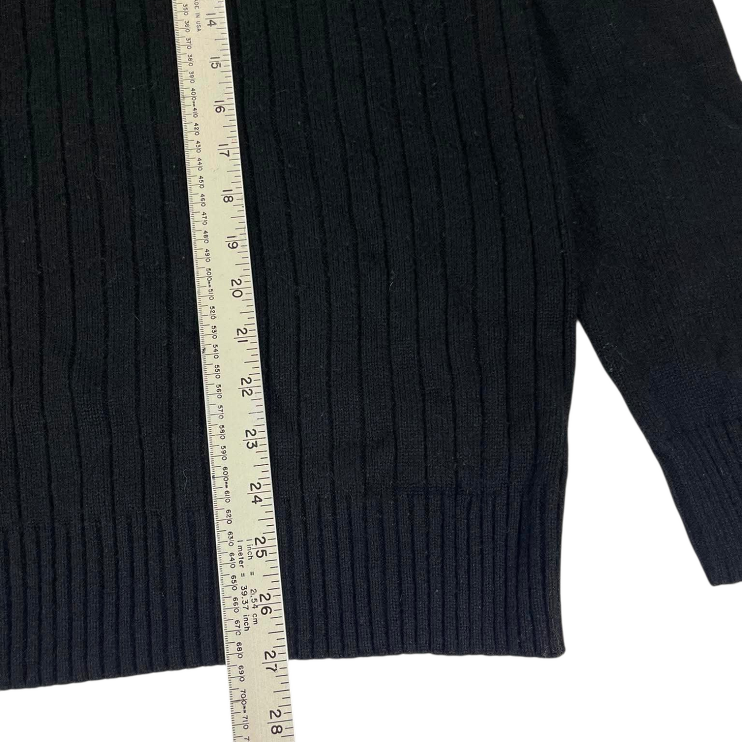PILGRIM BLACK QUARTER ZIP SWEATER WITH RIBBED COLLAR AND CUFFS (S-M)