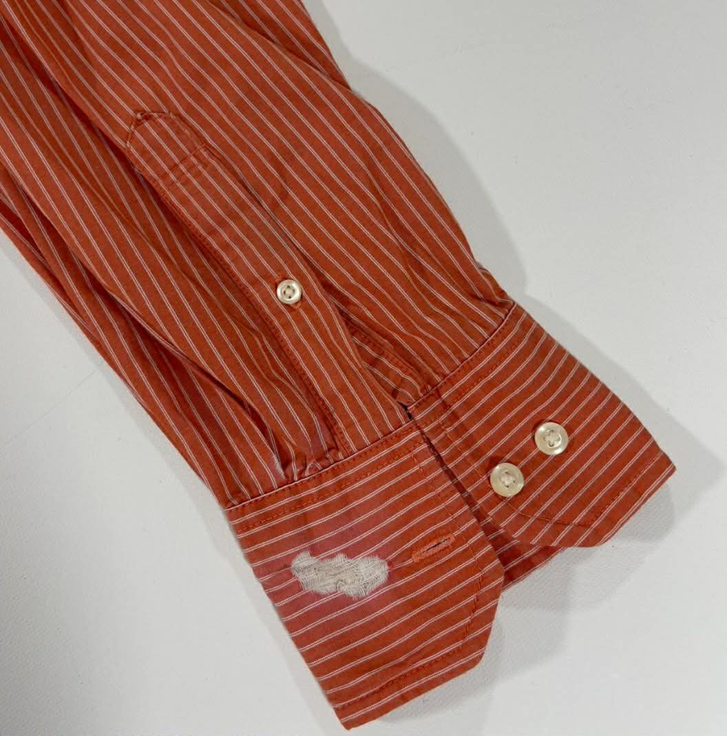 VINTAGE TOMMY HILFIGER ORANGE STRIPED BUTTON UP SHIRT (L-XL)