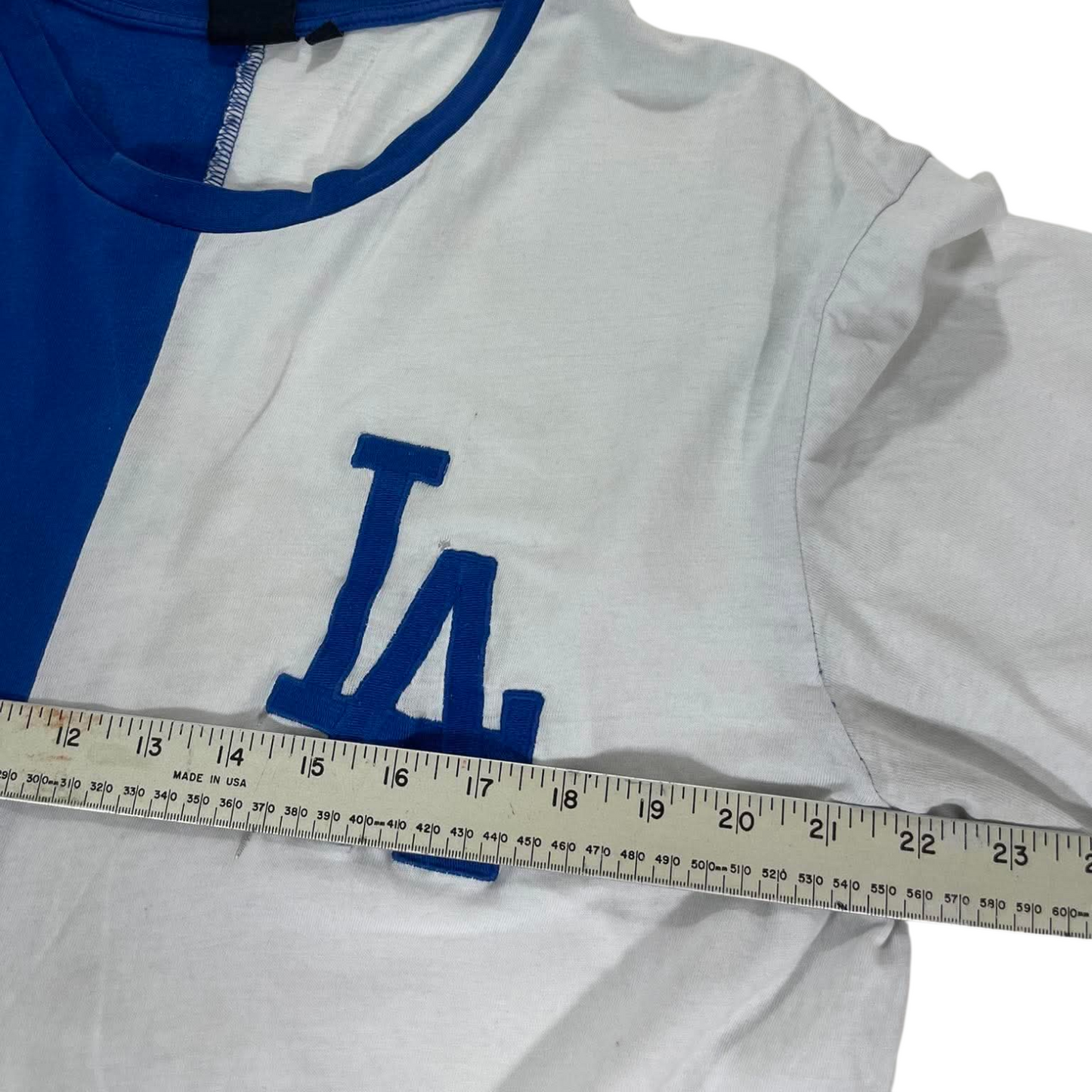 MAJESTIC ATHLETIC LOS ANGELES DODGERS BLUE & WHITE HALF TEE (L)