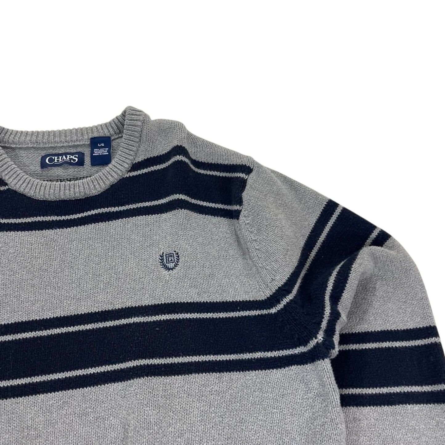 VINTAGE CHAPS GREY STRIPED SWEATER (L)