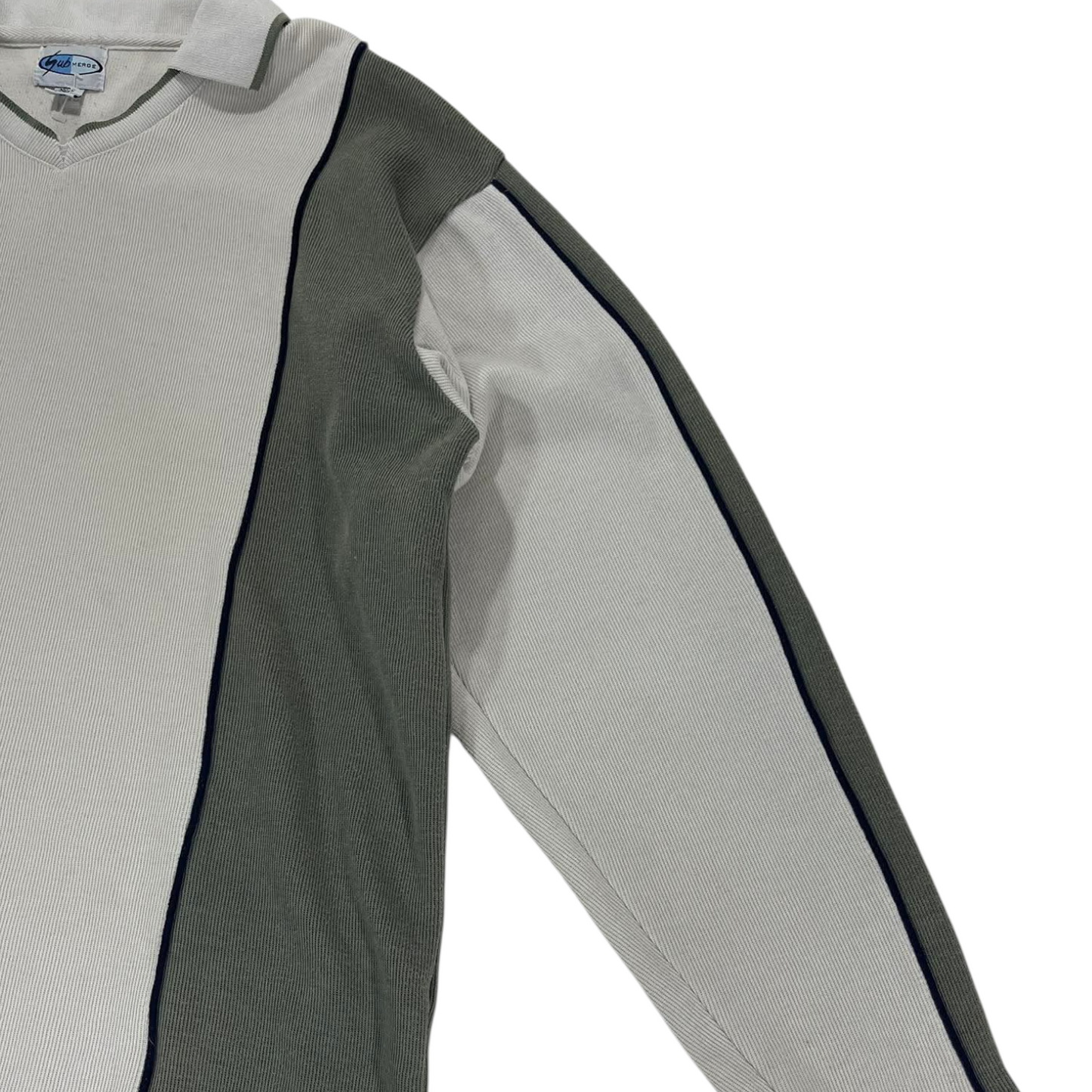 90S SUBMERGE CREAM & GREEN LONG SLEEVE POLO SHIRT (M)