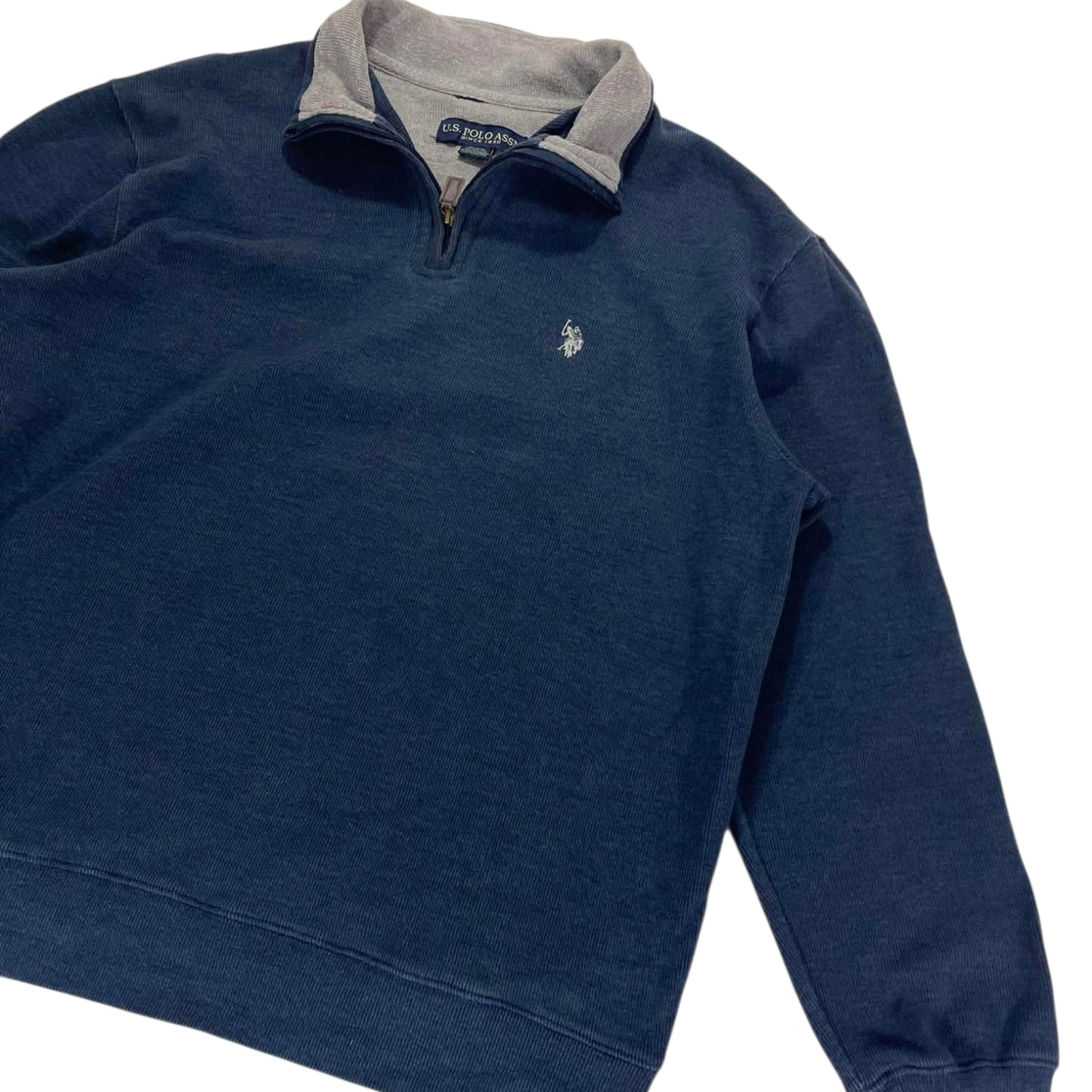 VINTAGE U.S. POLO ASSN. NAVY BLUE QUARTER ZIP SWEATSHIRT (L)