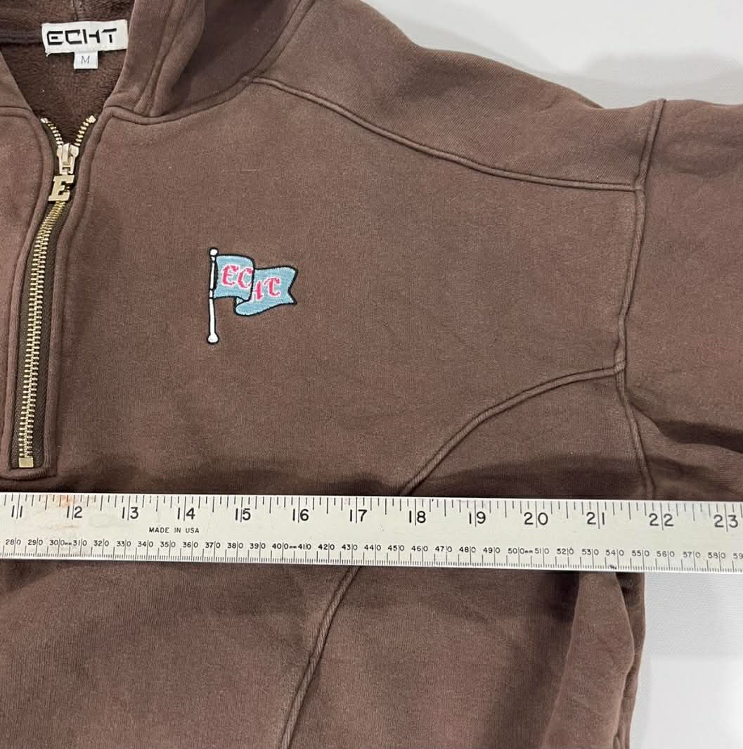 ECHT BROWN QUARTER ZIP HOODIE WITH EMBROIDERED LOGO (M)