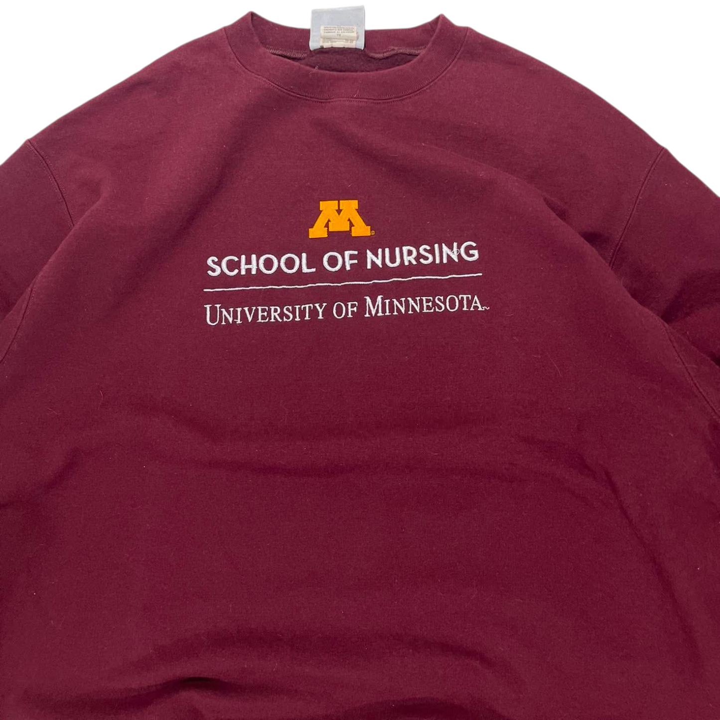 VINTAGE UNIVERSITY OF MINNESOTA SCHOOL OF NURSING BURGUNDY CREWNECK SWEATSHIRT (XL)