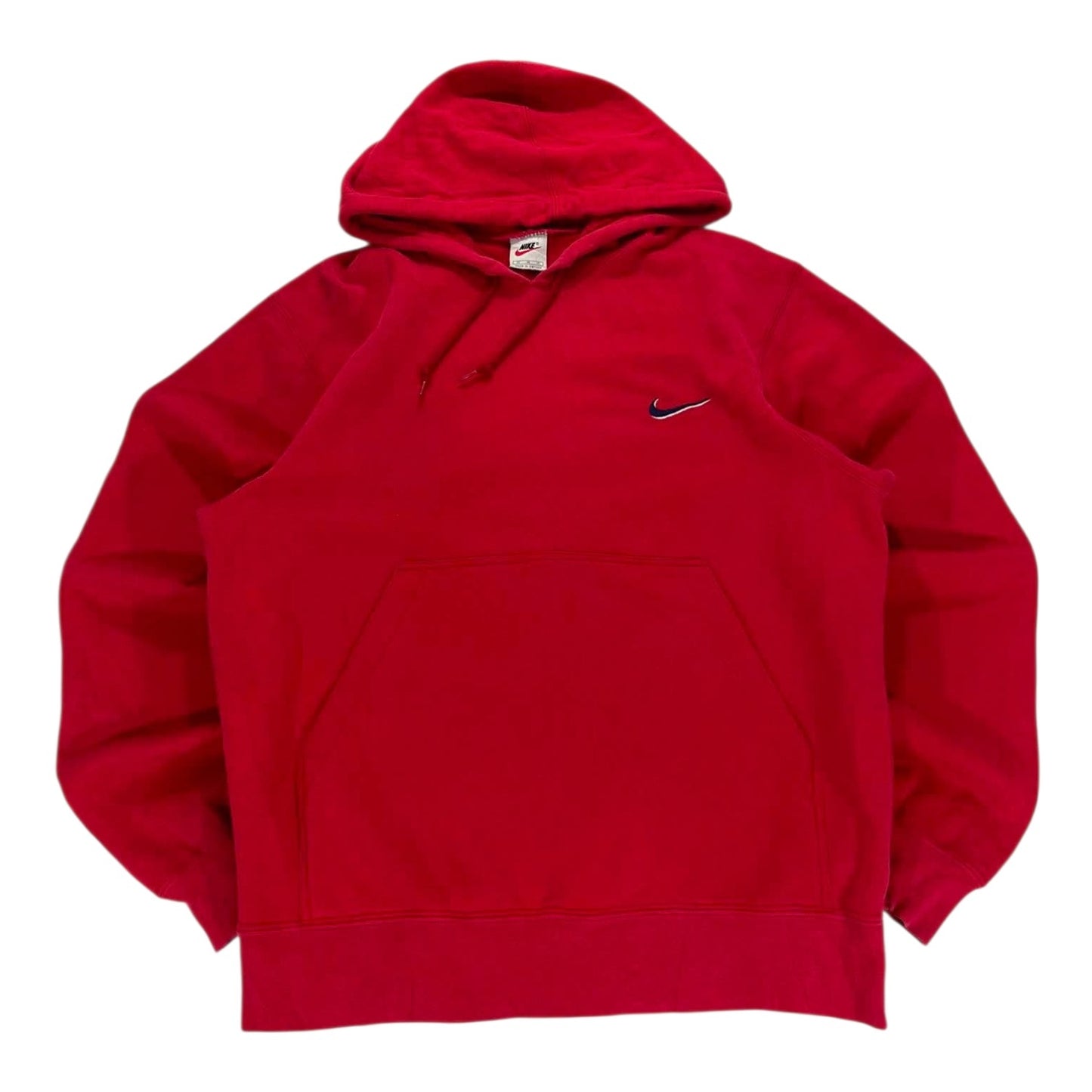 VINTAGE NIKE RED EMBROIDERED SPELLOUT HOODIE (M)