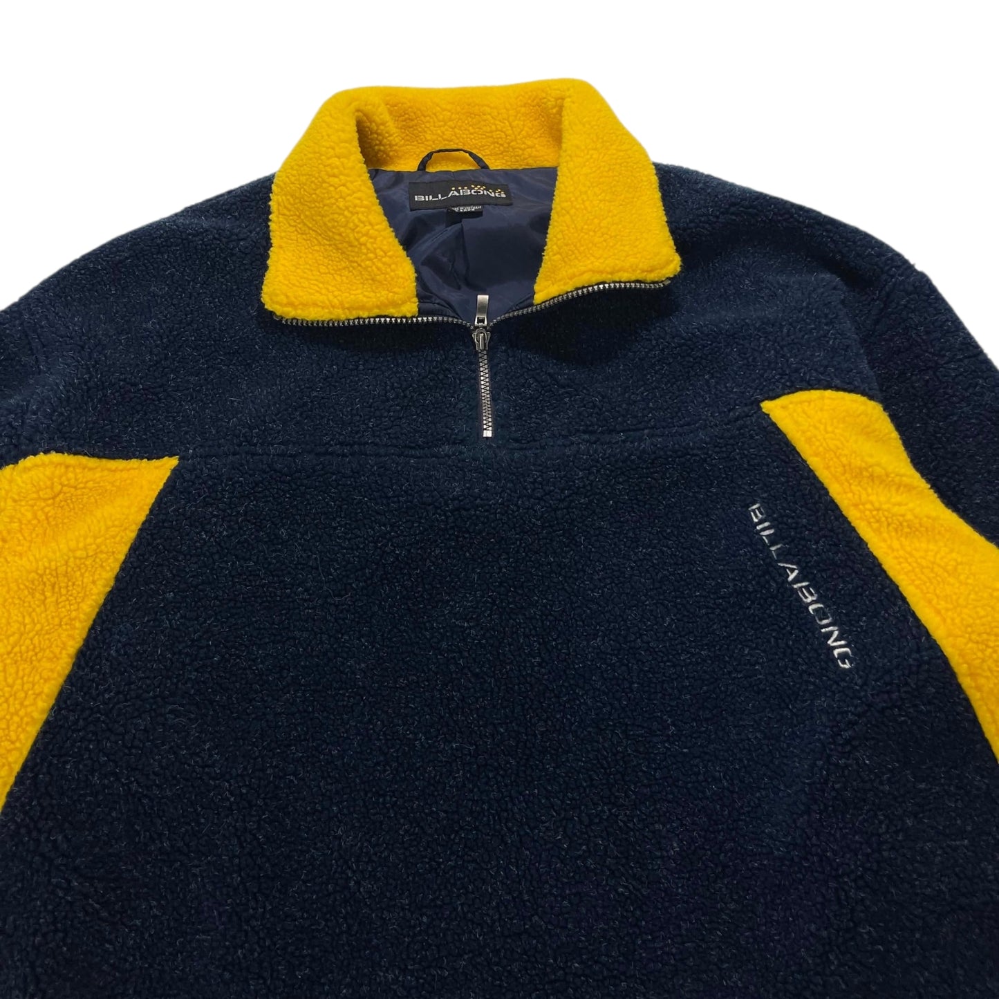 VINTAGE BILLABONG NAVY & YELLOW FLEECE JACKET (L)
