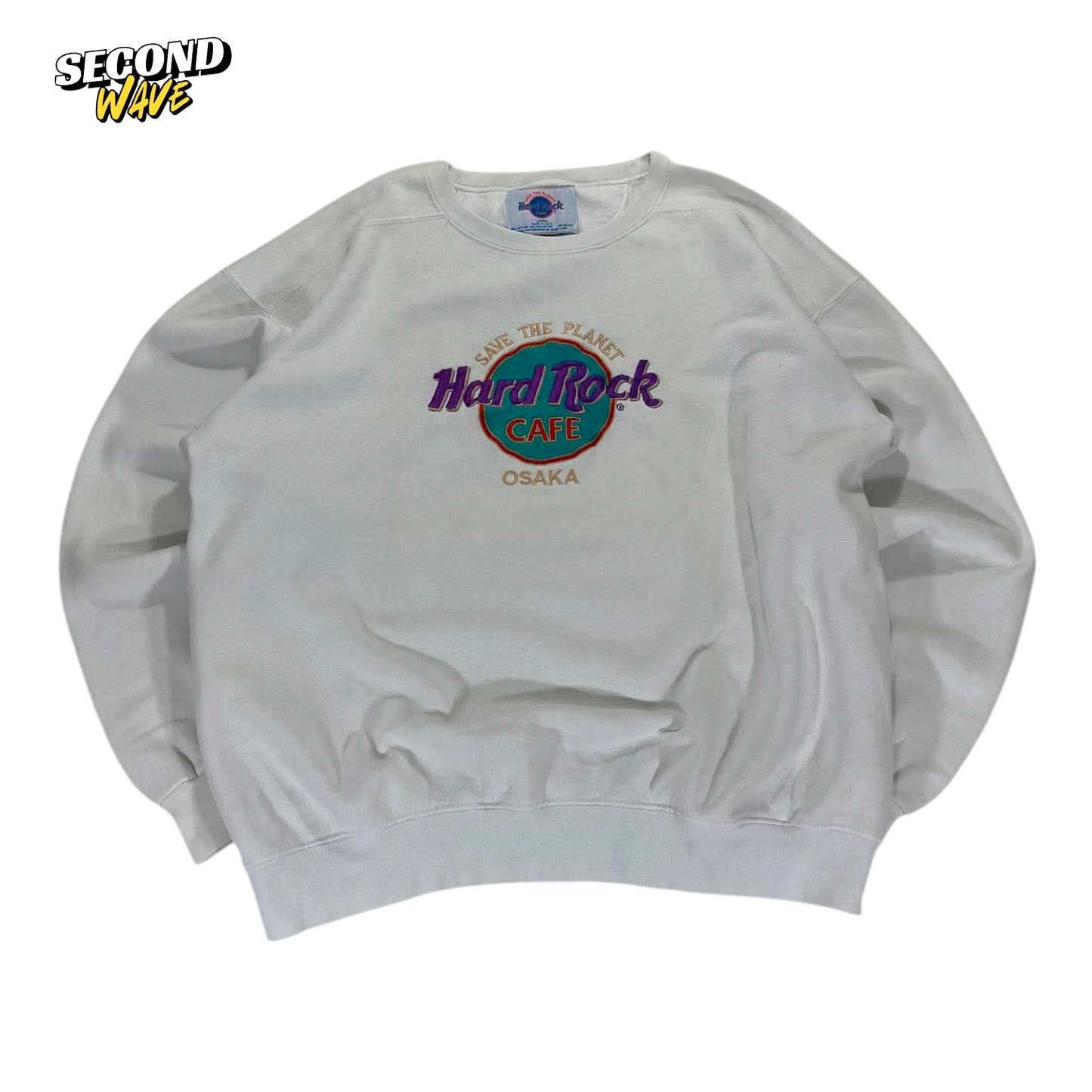 VINTAGE EMBROIDERED HARD ROCK CAFE OSAKA WHITE SWEATSHIRT (L)