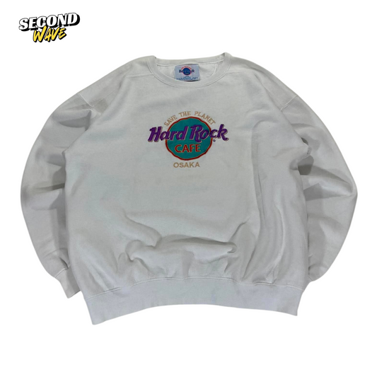 VINTAGE EMBROIDERED HARD ROCK CAFE OSAKA WHITE SWEATSHIRT (L)