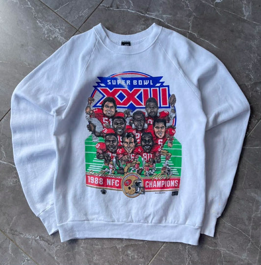VINTAGE SAN FRANCISCO 49ers SUPER BOWL XXIII WHITE CREWNECK SWEATSHIRT (L)