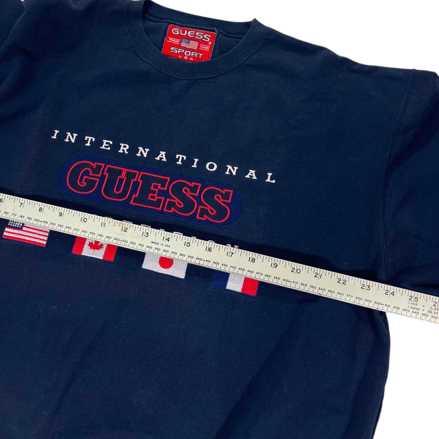 VINTAGE 90s GUESS INTERNATIONAL COMPETITION NAVY SWEATSHIRT (XL)