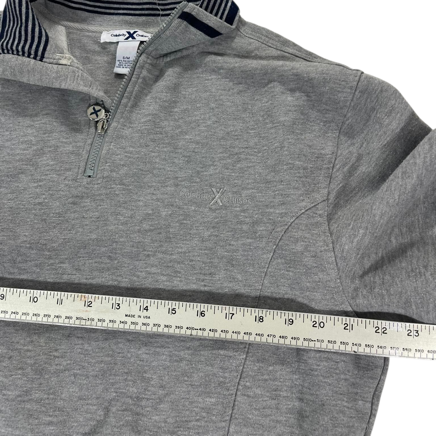 GREY QUARTER ZIP SWEATSHIRT WITH STRIPED AND EMBROIDERED LOGO (M)