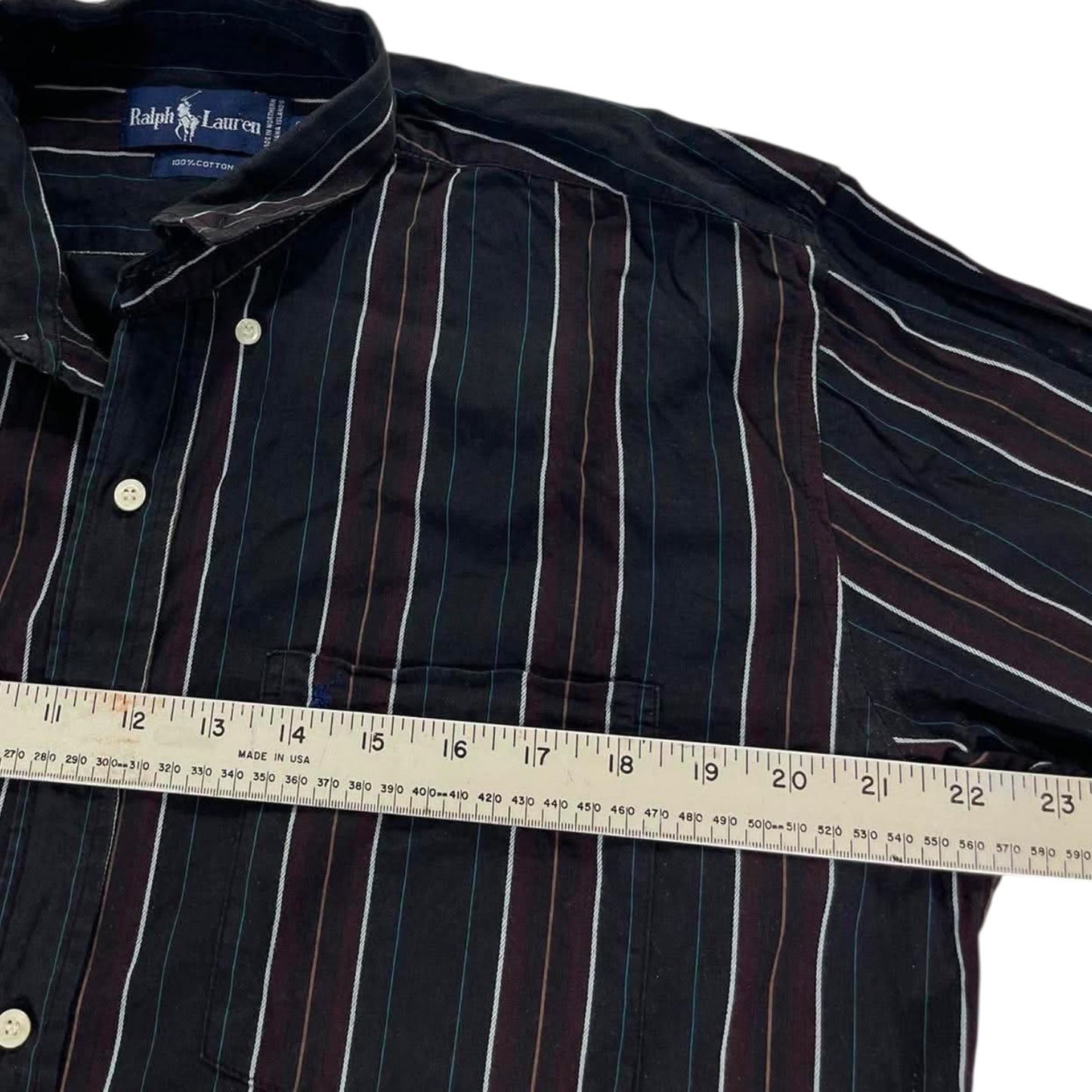 VINTAGE RALPH LAUREN BLACK STRIPED BUTTON UP SHIRT (M-L)