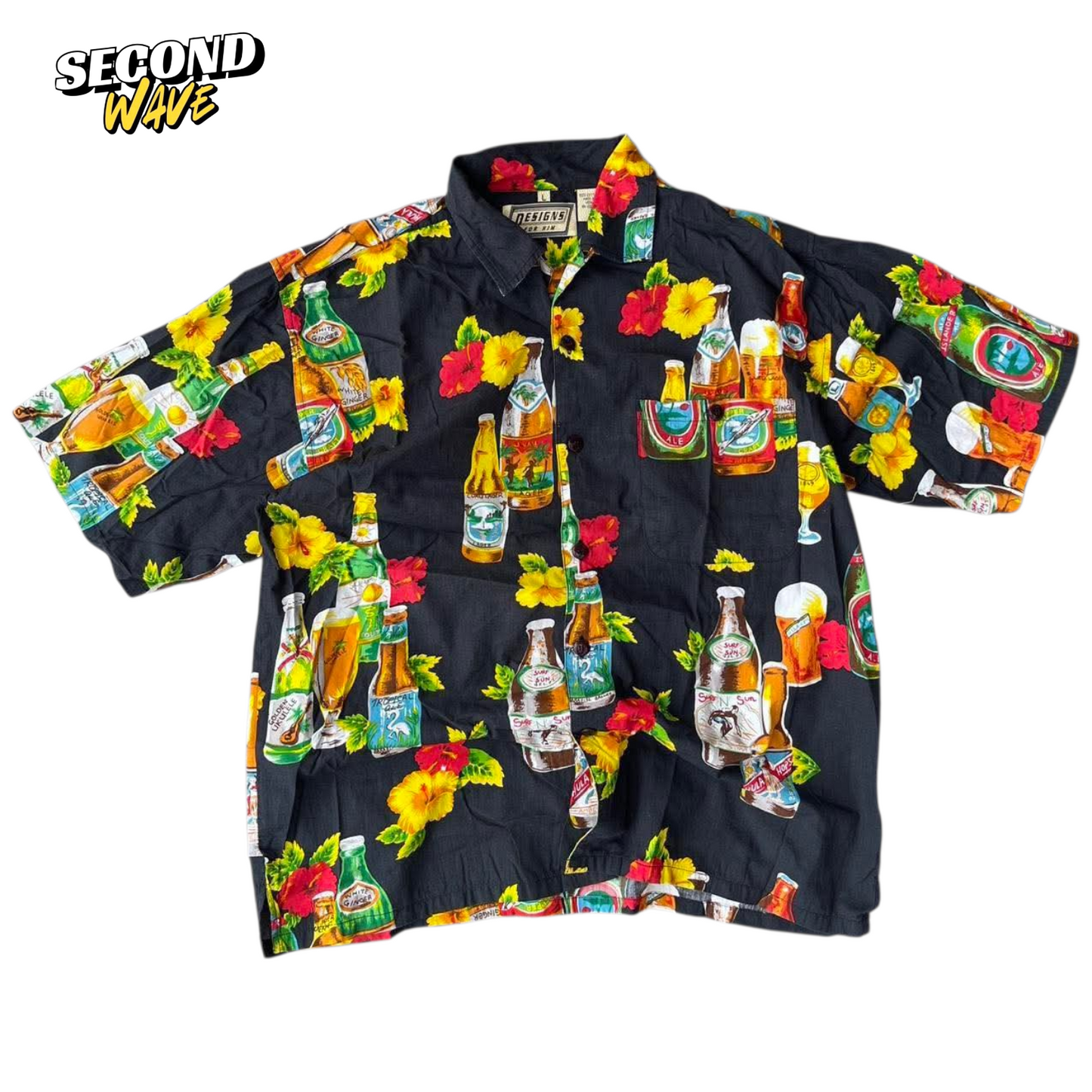 90S BEER ALOHA BUTTON UP SHIRT (L)