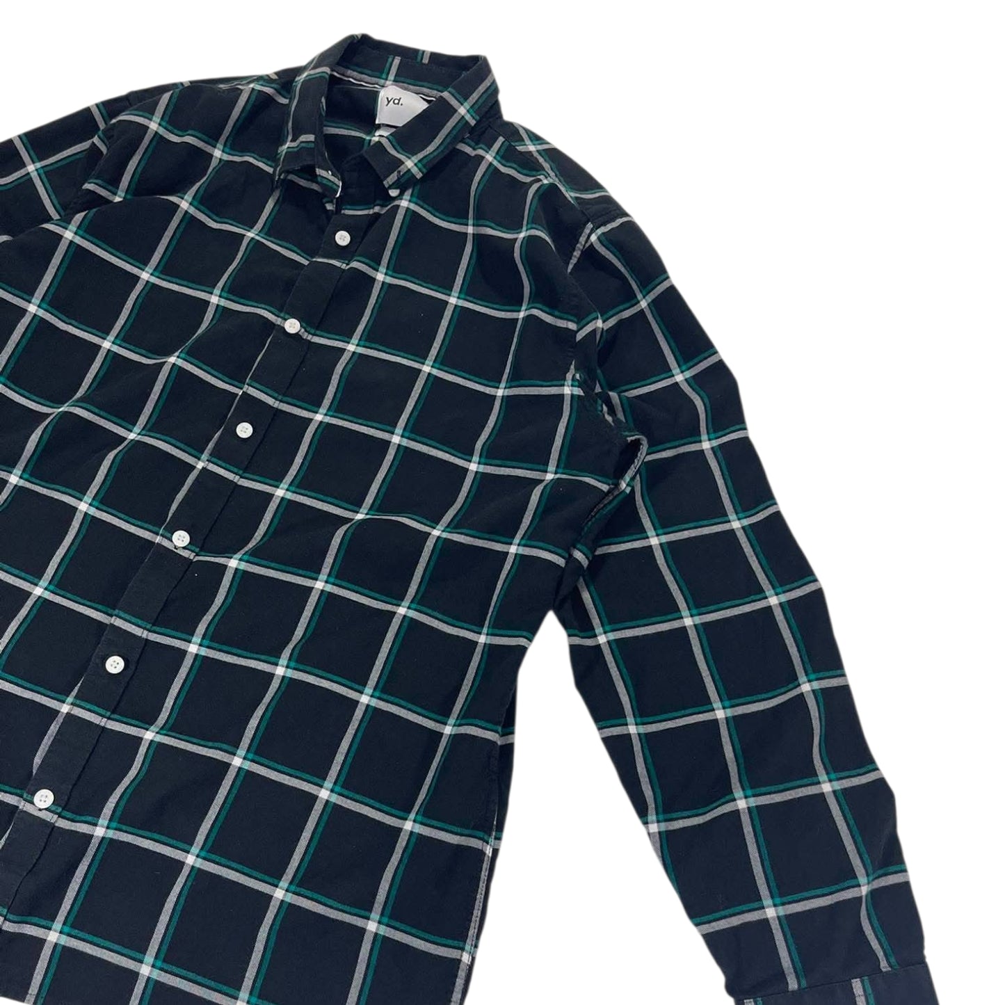 YD BLACK & GREEN PLAID BUTTON UP SHIRT (L)