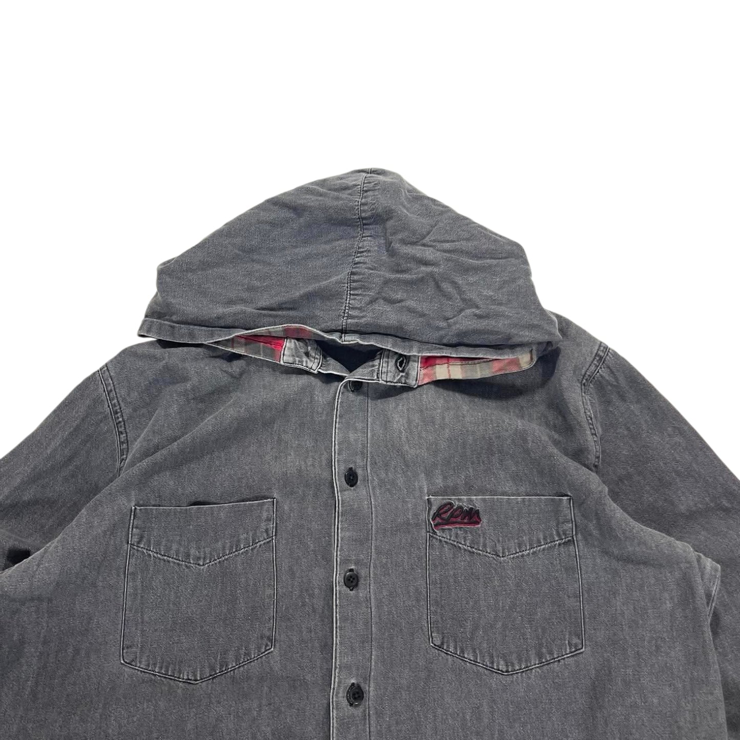 RPM DENIM VIBES BUTTON UP SHIRT WITH HOOD (L)