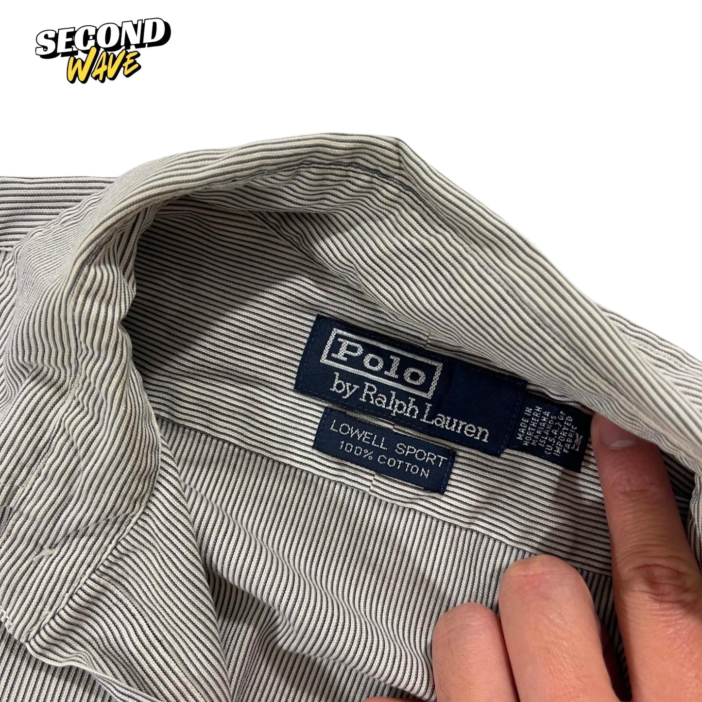 VINTAGE RALPH LAUREN GREY STRIPED BUTTON UP (L)