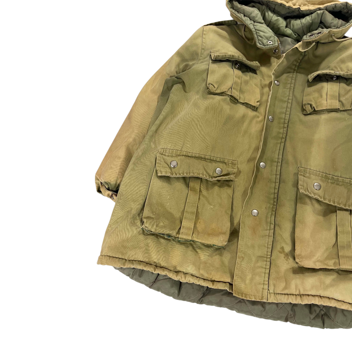 VINTAGE 100% COTTON 70S 80S MILITARY GREEN PARKA COAT (M)