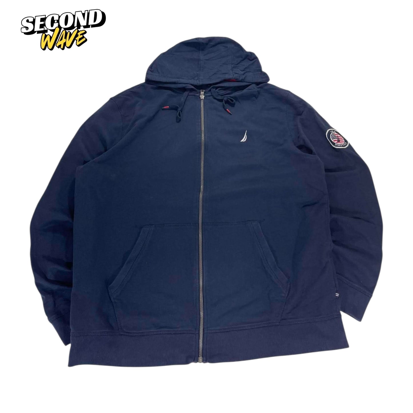 VINTAGE NAUTICA NAVY BLUE ZIP UP HOODIE (XXL)
