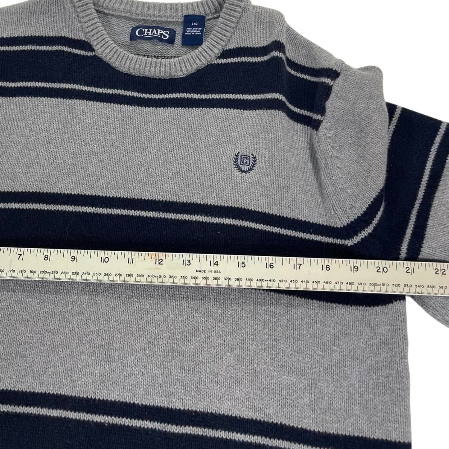 VINTAGE CHAPS GREY STRIPED SWEATER (L)