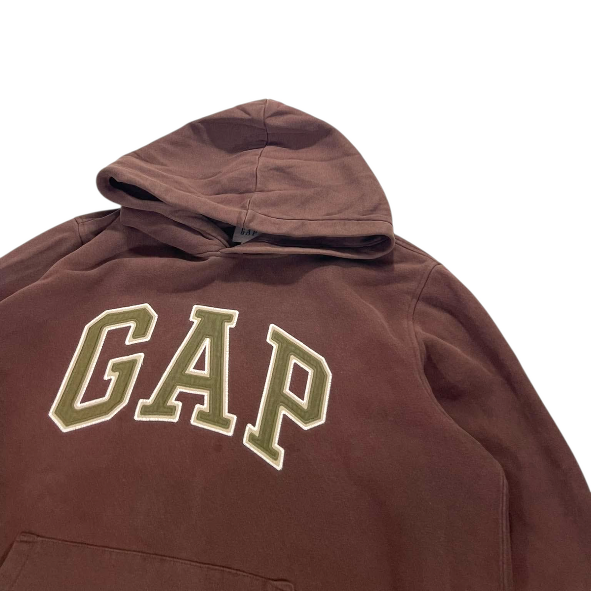 VINTAGE EMBROIDERED BROWN GAP HOODIE (BEST FIT LARGE)