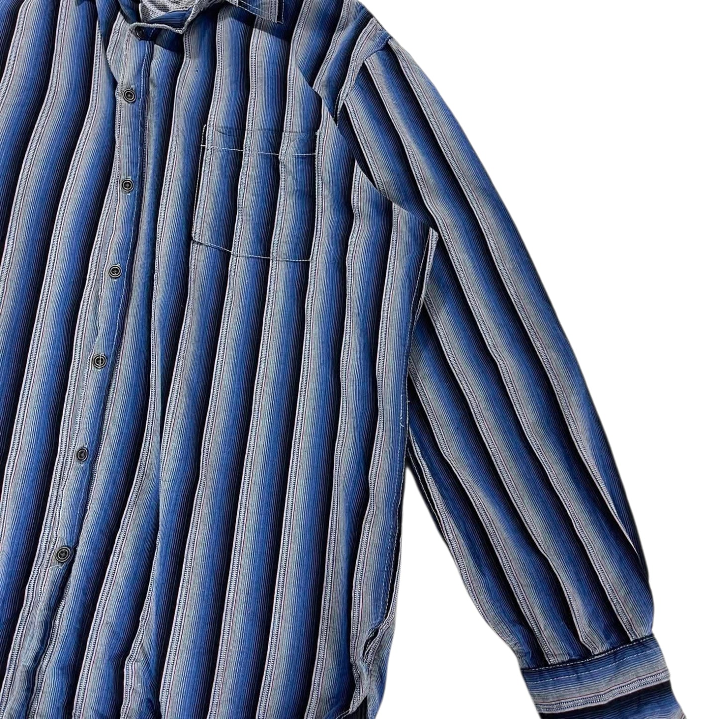 NORTH SOUTH CLOTHING BLUE STRIPED BUTTON UP SHIRT (XL)