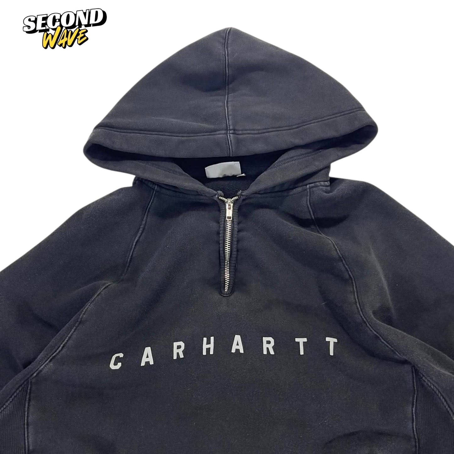 CARHARTT FADED BLACK QUARTER ZIP HOODIE (M)