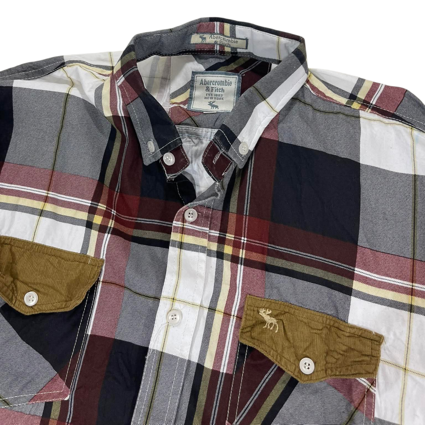 Y2K ABERCROMBIE & FITCH GREY PLAID BUTTON UP SHIRT (L)