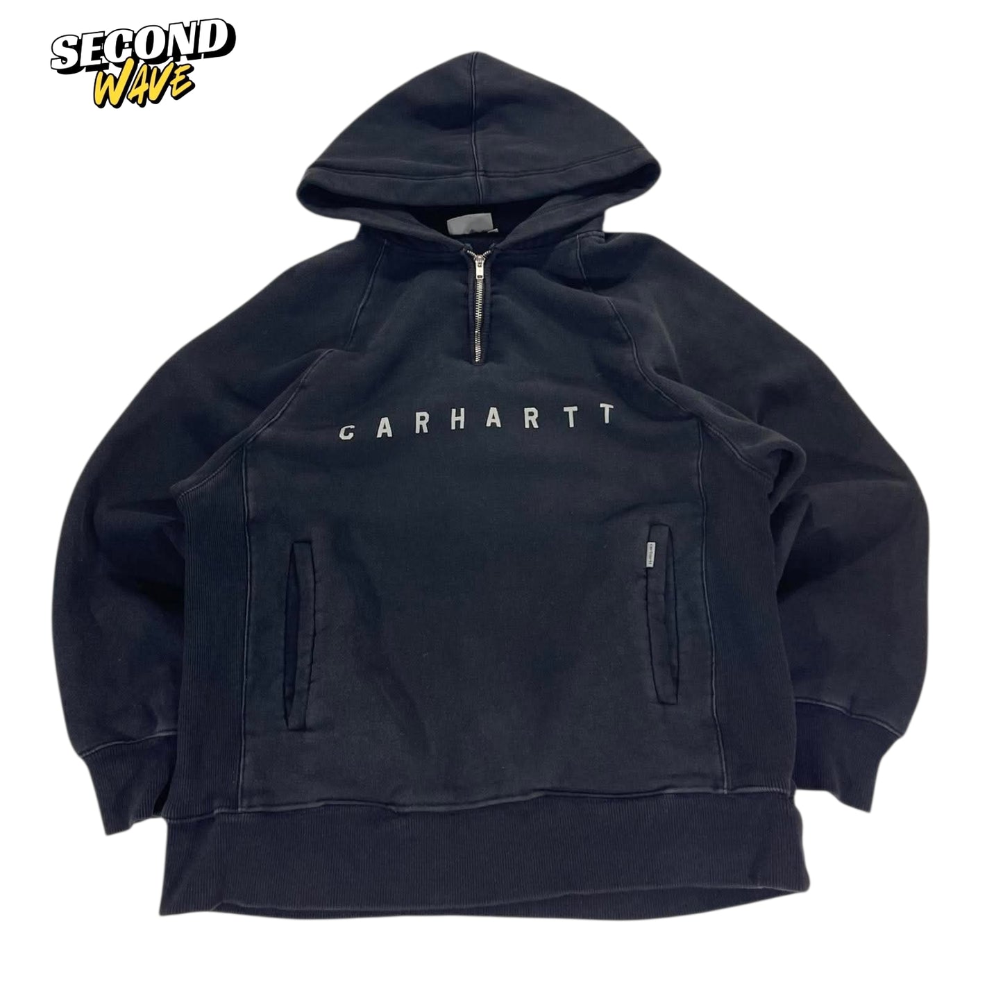 CARHARTT FADED BLACK QUARTER ZIP HOODIE (M)