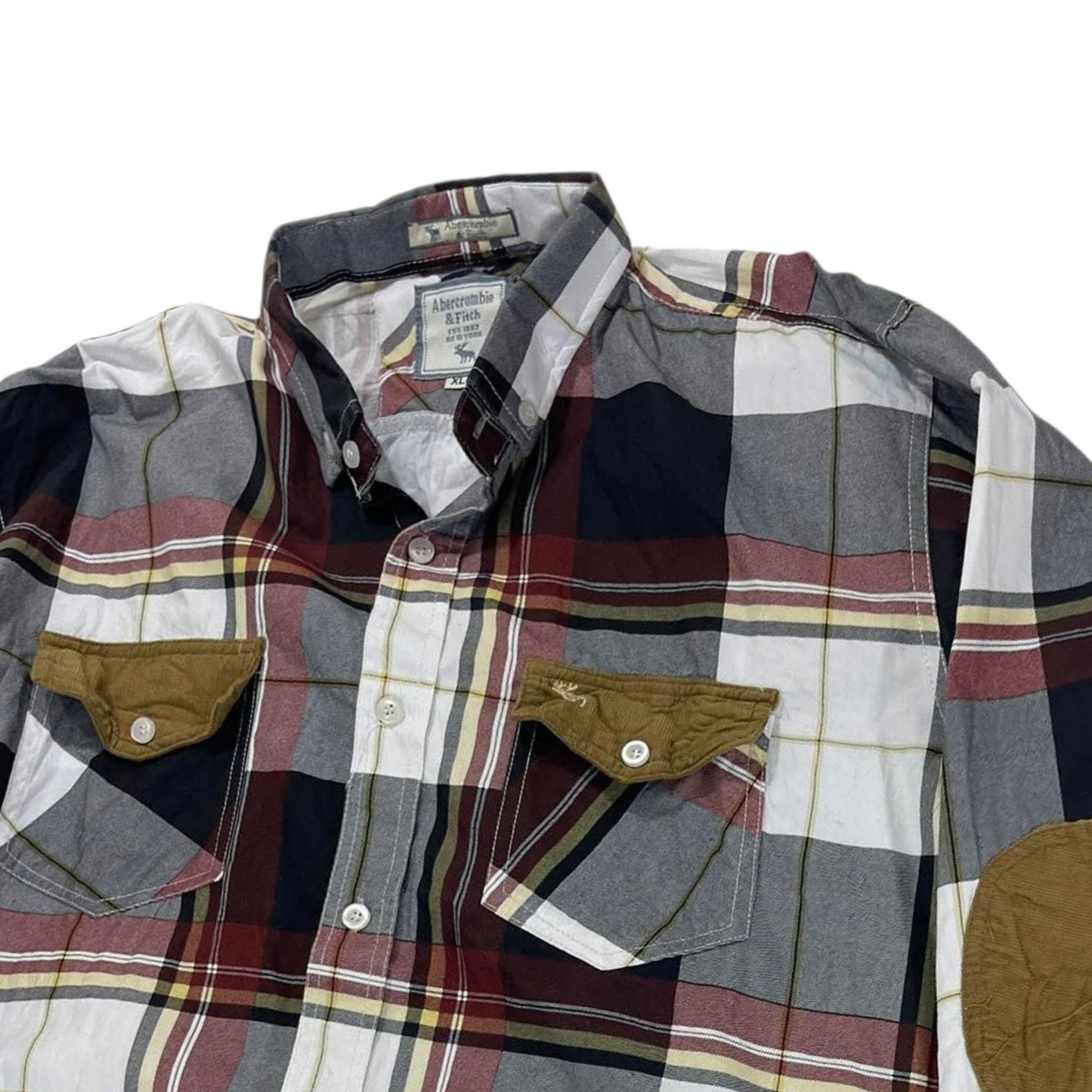 Y2K ABERCROMBIE & FITCH GREY PLAID BUTTON UP SHIRT (L)