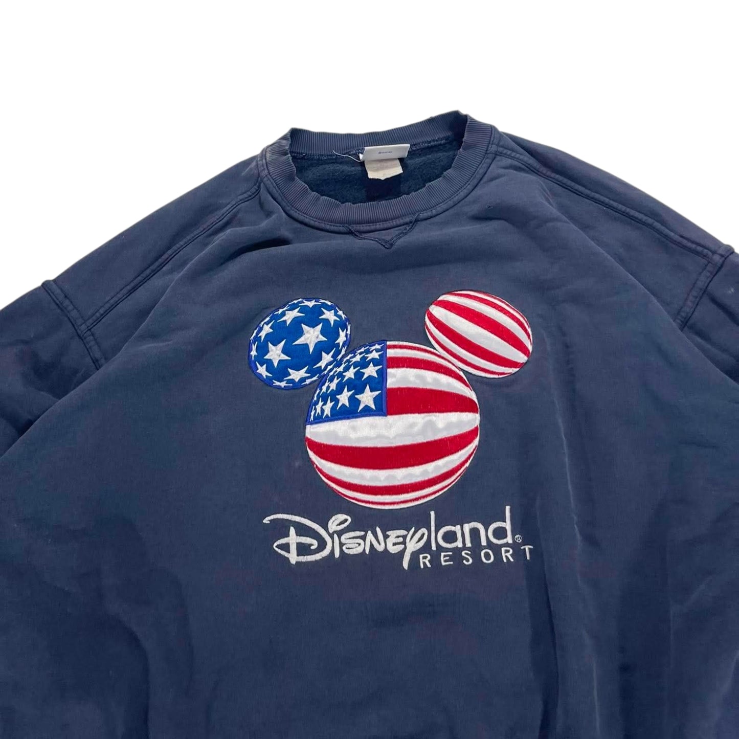 TRASHED DISNEYLAND RESORT SWEATSHIRT WITH AMERICAN FLAG DESIGN (L)