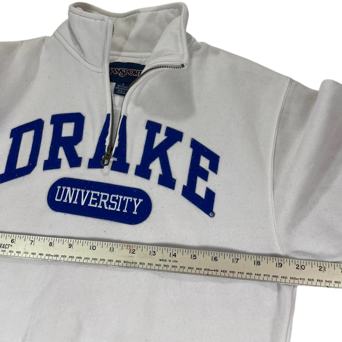 VINTAGE EMBROIDERED DRAKE UNIVERSITY GREY QUARTER ZIP SWEATSHIRT (S-M)