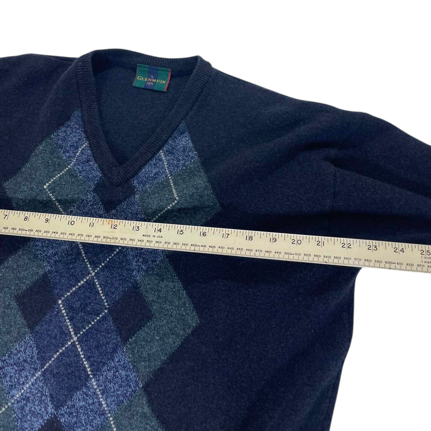 VINTAGE PURE NEW WOOL GLENMUIR BLUE V SWEATER (M-L)