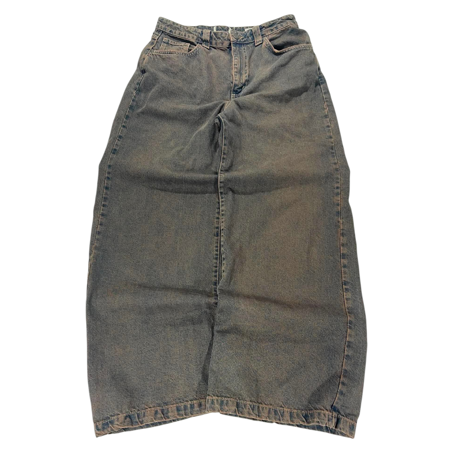 BAGGY WIDE LEG FADED DENIM JEANS (30)